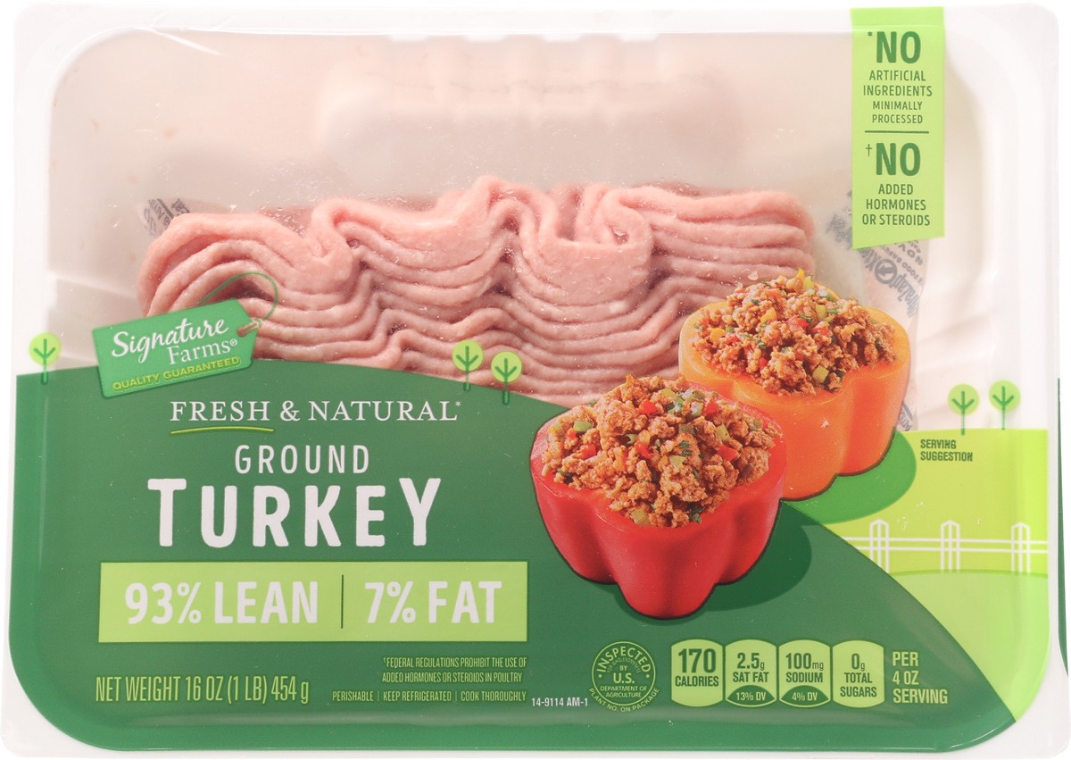 slide 1 of 13, Signature Farms 93% Lean Ground Turkey, 16 oz