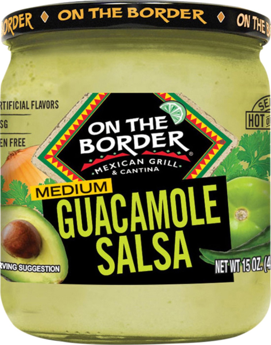 slide 1 of 7, On The Border Medium Guacamole Salsa Jar, 15 oz