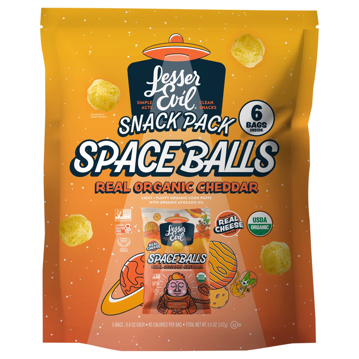 Lesser Evil Corn Puffs Real Cheddar 6ct - 6 CT 6 ct | shipt