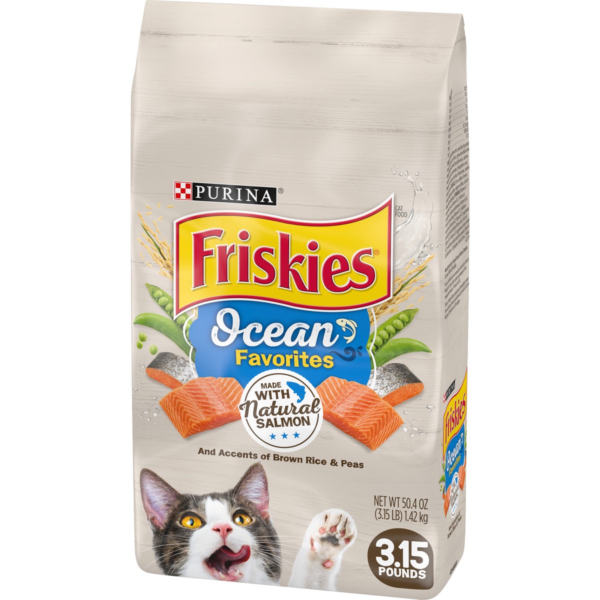 slide 3 of 9, Friskies Purina Friskies Dry Cat Food, Ocean Favorites With Natural Salmon, 3.15 lb