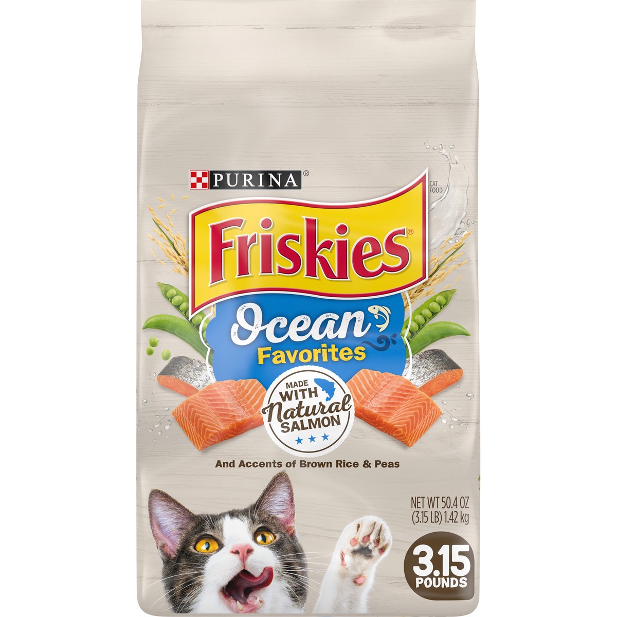 slide 9 of 9, Friskies Purina Friskies Dry Cat Food, Ocean Favorites With Natural Salmon, 3.15 lb