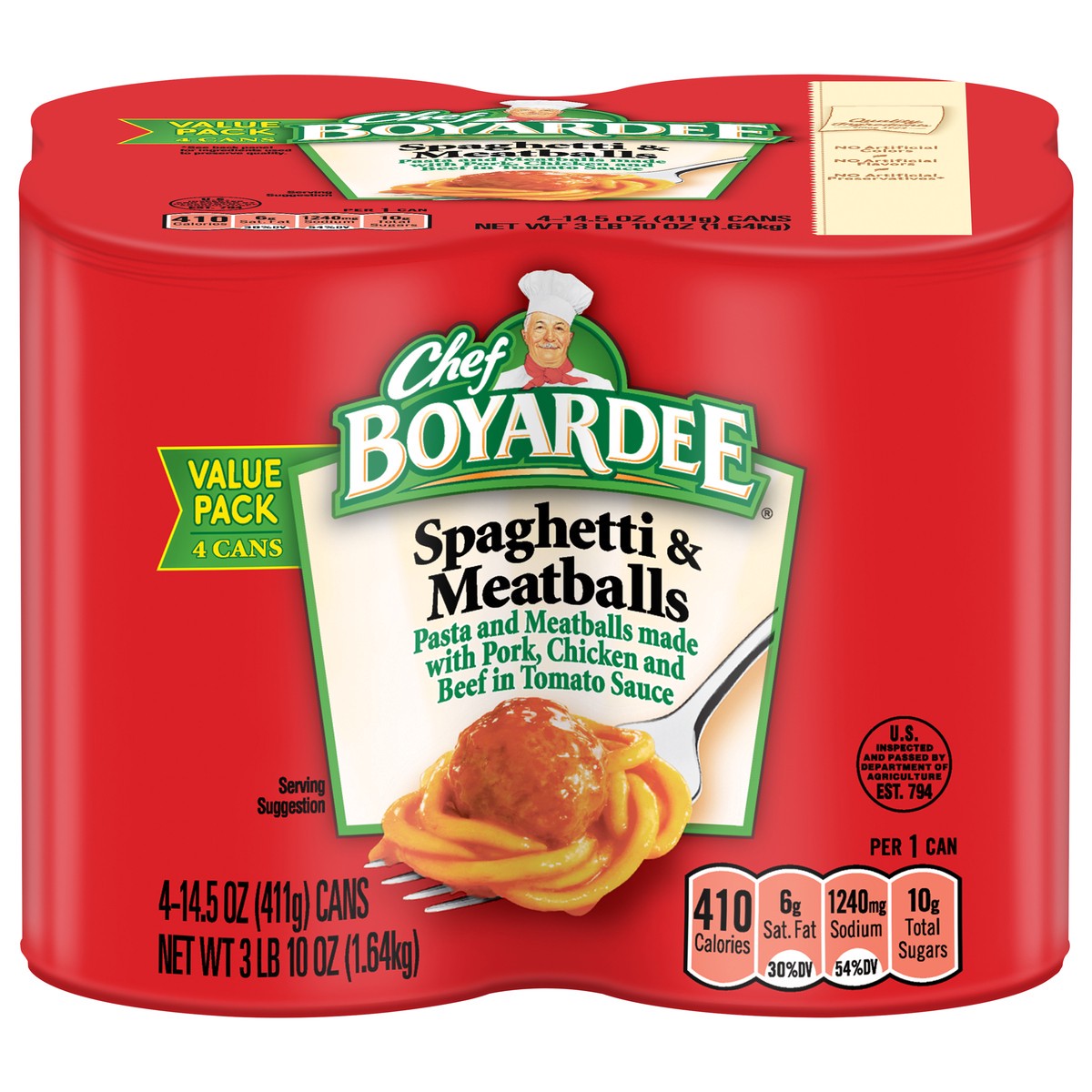 slide 1 of 1, Chef Boyardee Spaghetti & Meatballs Value Pack 4 - 14.5 oz Cans, 4 ct