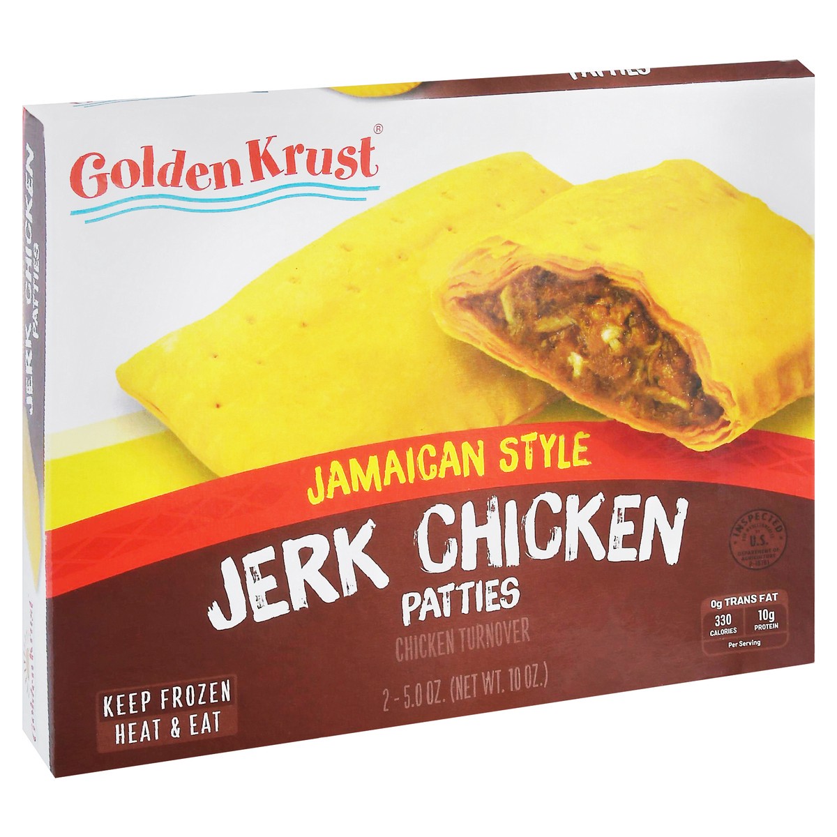 slide 2 of 9, Golden Krust Jamaican Style Jerk Chicken Patties Chicken Turnover 2 - 5.0 oz Patties, 2 ct