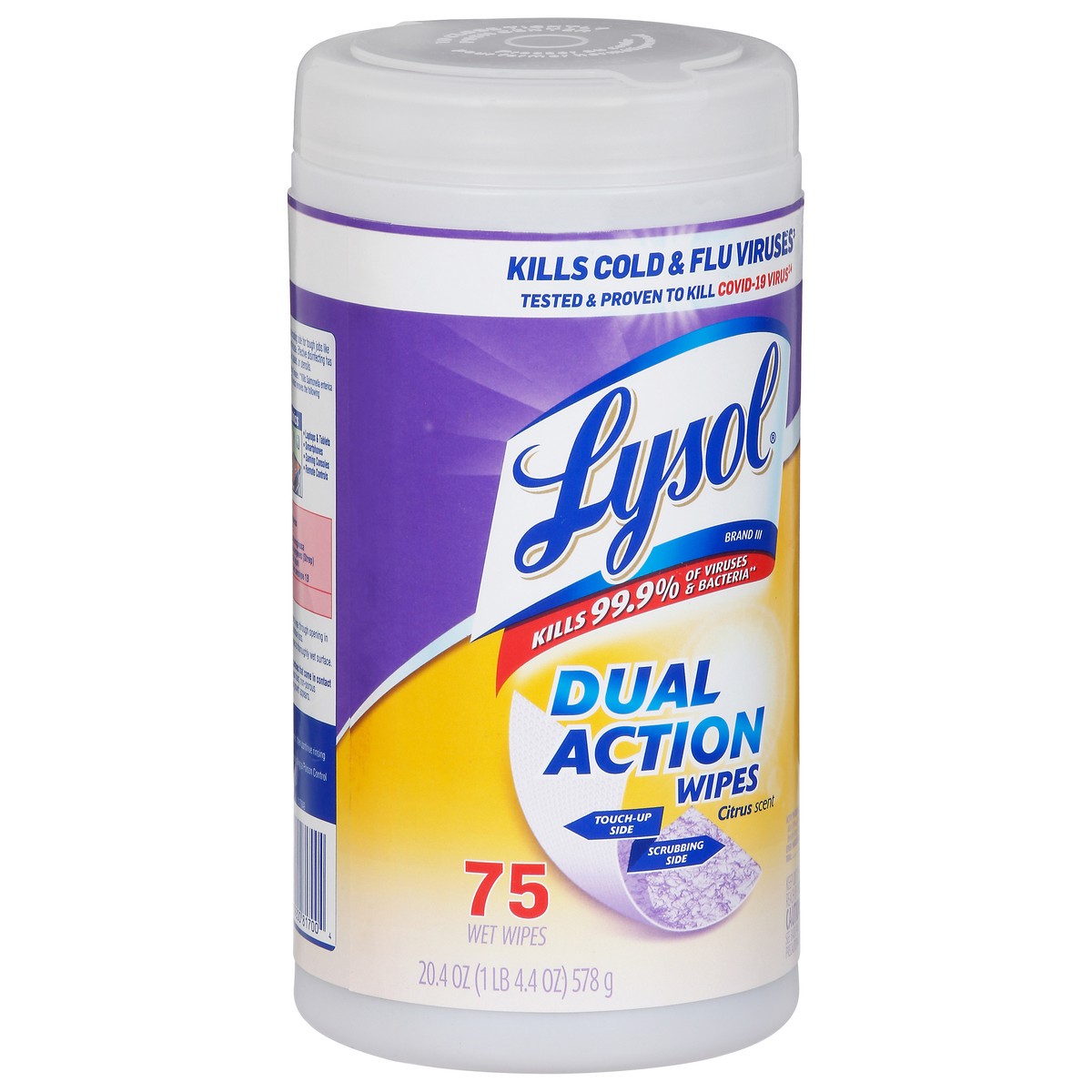 slide 2 of 9, Lysol Dual Action Disinfectant Wipes, Multi-Surface Antibacterial Scrubbing Wipes, For Disinfecting and Cleaning, Citrus Scent, 75ct, 75 ct