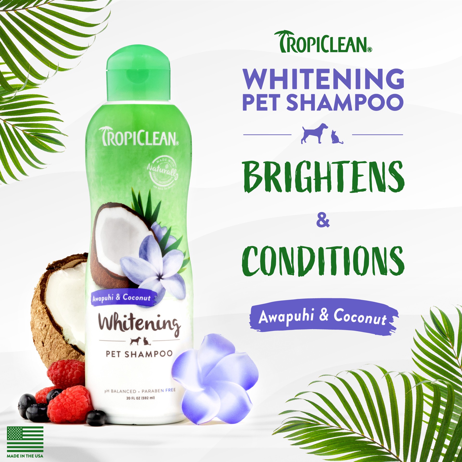 slide 8 of 10, TropiClean Awapuhi & Coconut Whitening Shampoo for Pets, 20oz, 20 fl oz