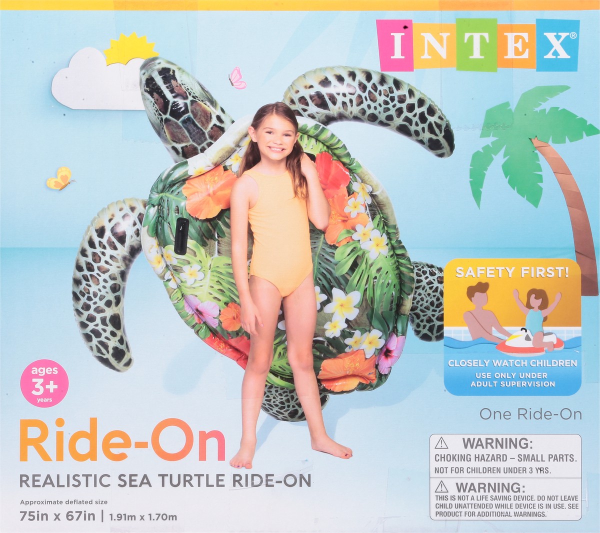 slide 3 of 9, Intex Ages 3+ Years Realistic Sea Turtle Ride-On 1 ea, 75 in x 67 in