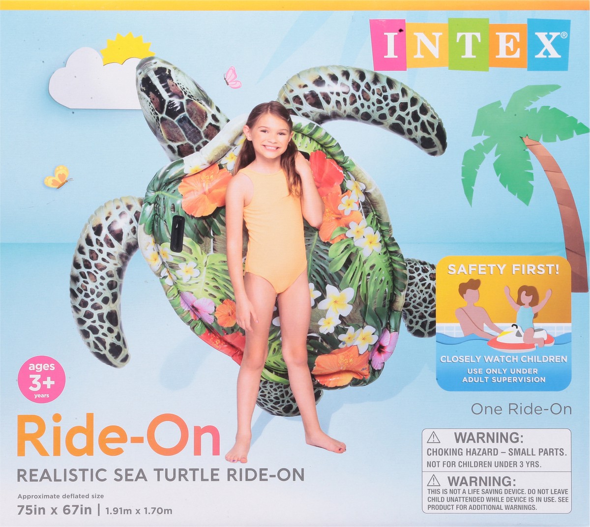 slide 4 of 9, Intex Ages 3+ Years Realistic Sea Turtle Ride-On 1 ea, 75 in x 67 in