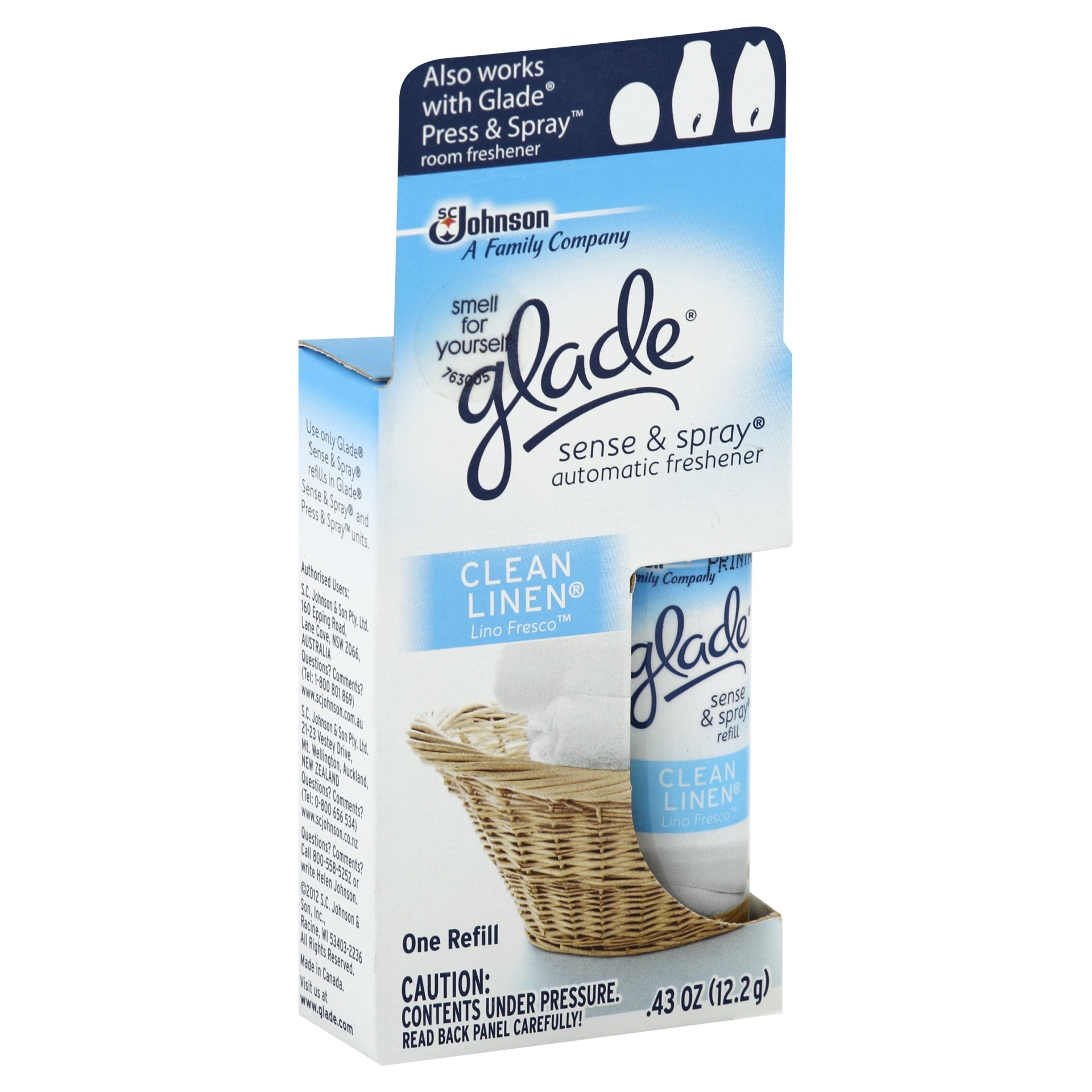 slide 1 of 6, Glade Clean Linen Sense & Spray Refill, 0.43 oz