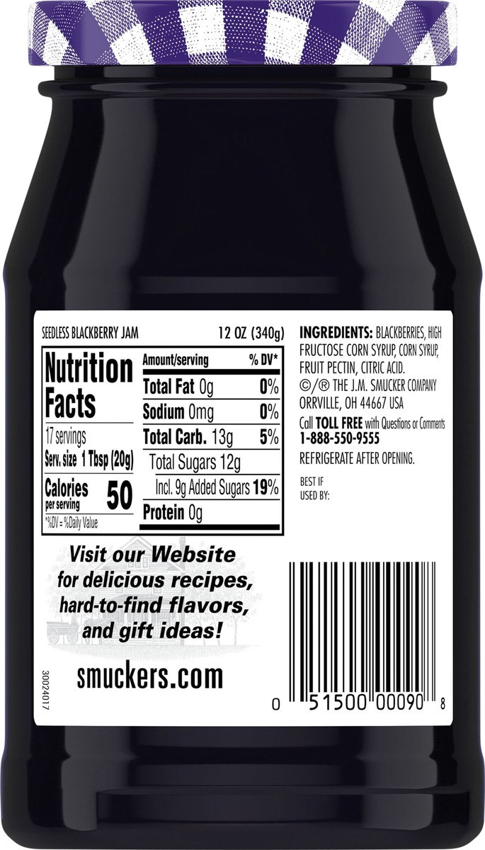 slide 2 of 13, Smucker's Seedless Blackberry Jam, 12 Ounces, 12 oz