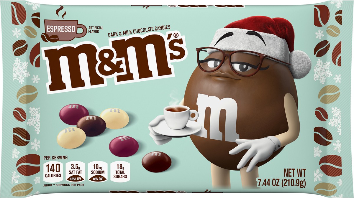 slide 3 of 7, M&M's Dark & Milk Chocolate Espresso Christmas Candy, 7.44 oz Bag, 7.44 oz
