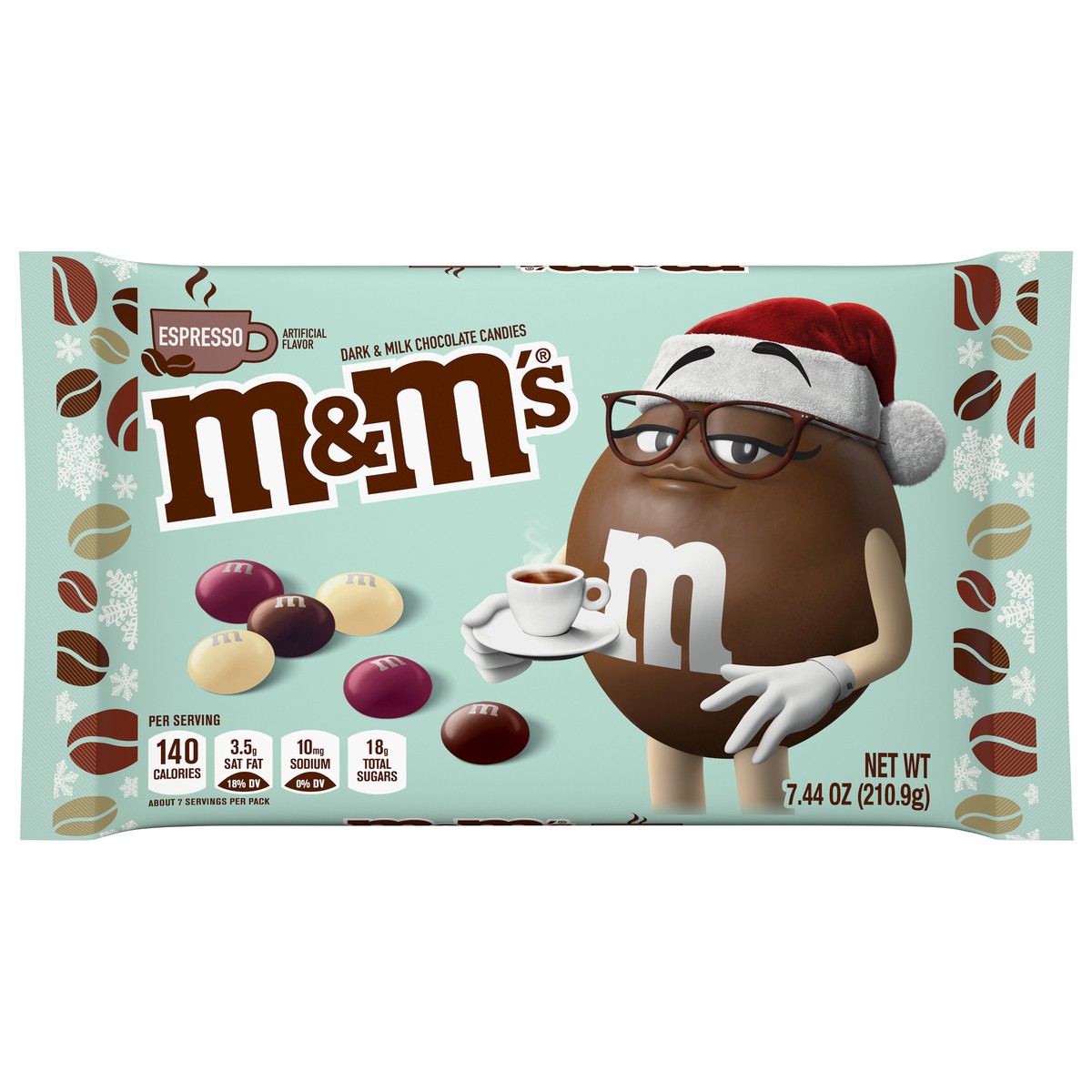 slide 1 of 7, M&M's Dark & Milk Chocolate Espresso Christmas Candy, 7.44 oz Bag, 7.44 oz