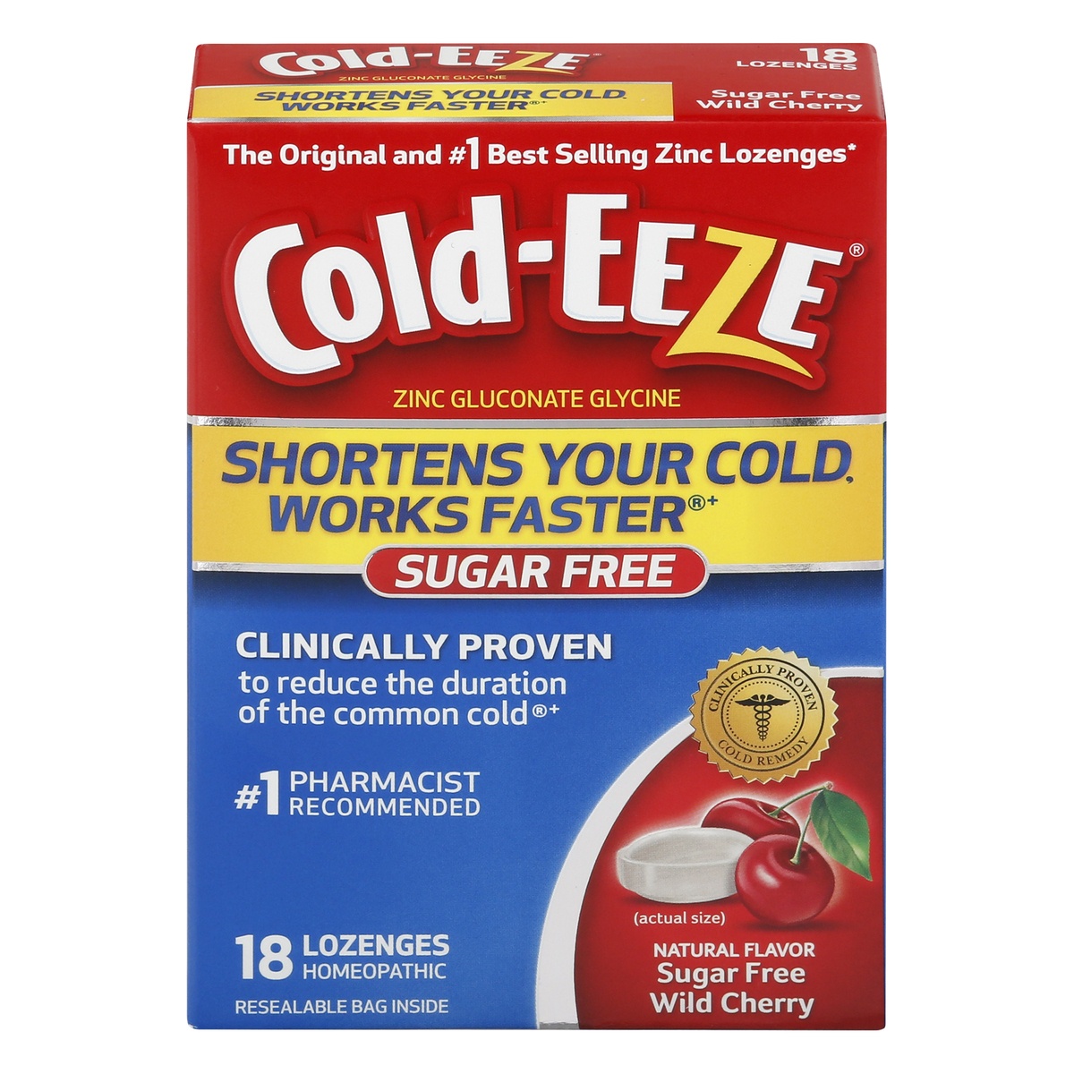 slide 1 of 1, Cold-EEZE Sugar Free Wild Cherry Lozenges, 18 ct