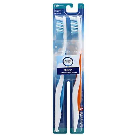 slide 1 of 1, Signature Care Toothbrush Xtreme With Replace Me Bristles Soft, 2 ct