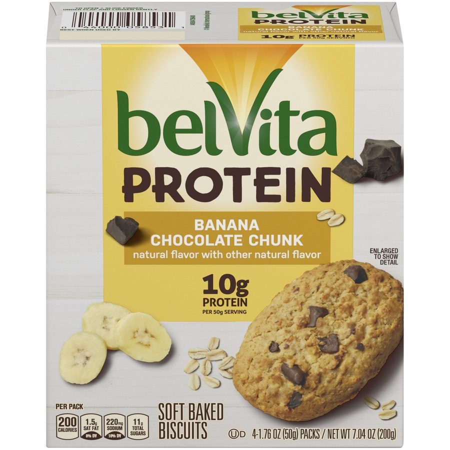 slide 1 of 9, belVita Biscuits, Banana Chocolate Chunk, Soft Baked, 4 ct