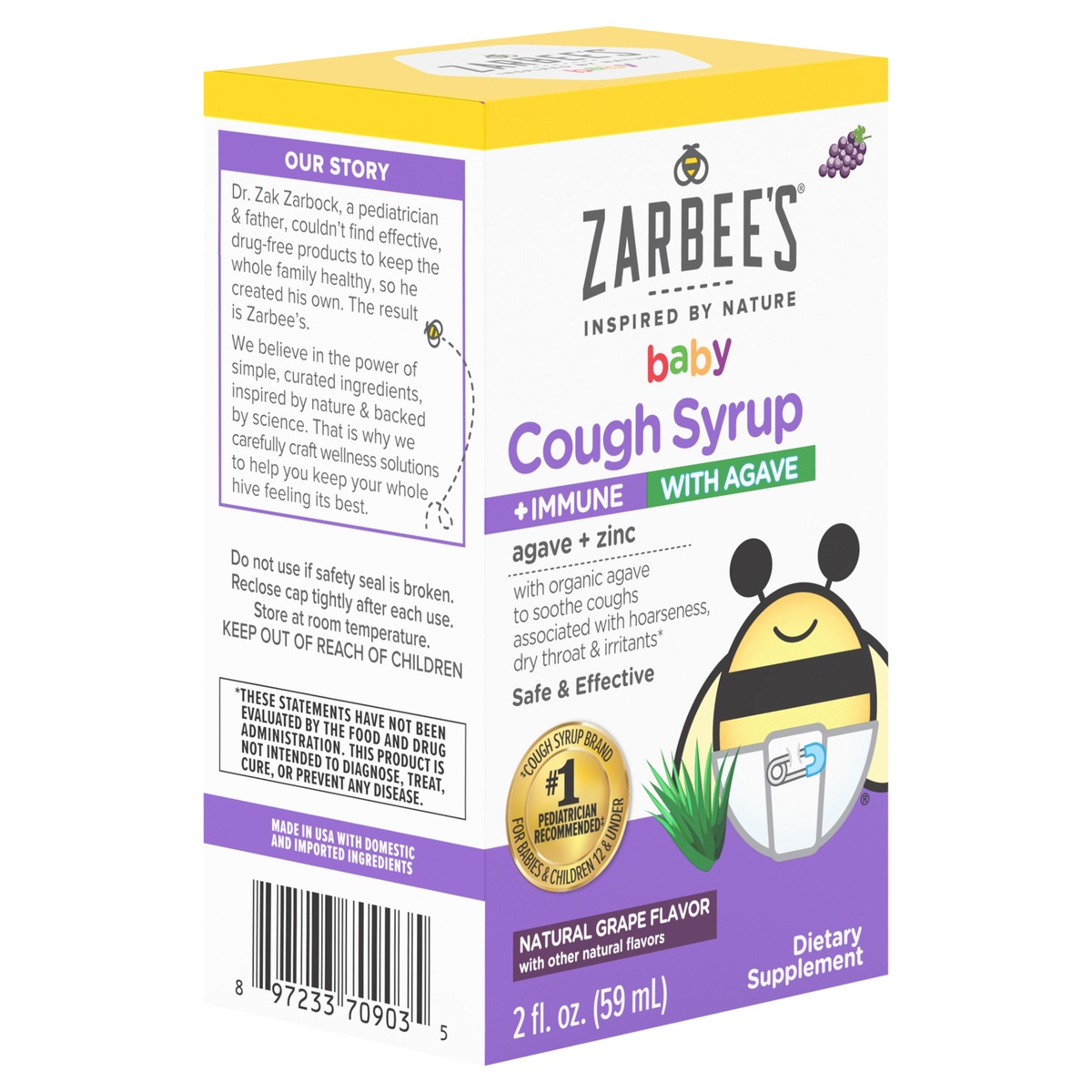 slide 2 of 8, Zarbee's Naturals Baby Cough Syrup + Immune, Agave, & Elderberry, 2 oz