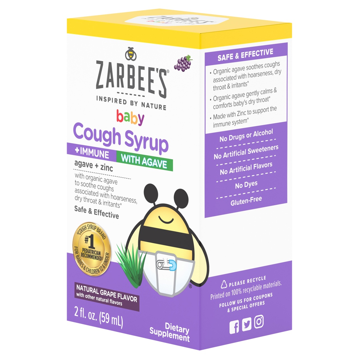slide 3 of 8, Zarbee's Naturals Baby Cough Syrup + Immune, Agave, & Elderberry, 2 oz
