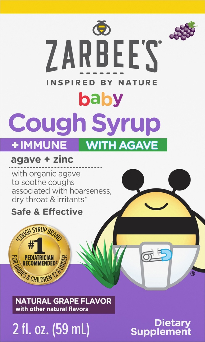 slide 6 of 8, Zarbee's Naturals Baby Cough Syrup + Immune, Agave, & Elderberry, 2 oz