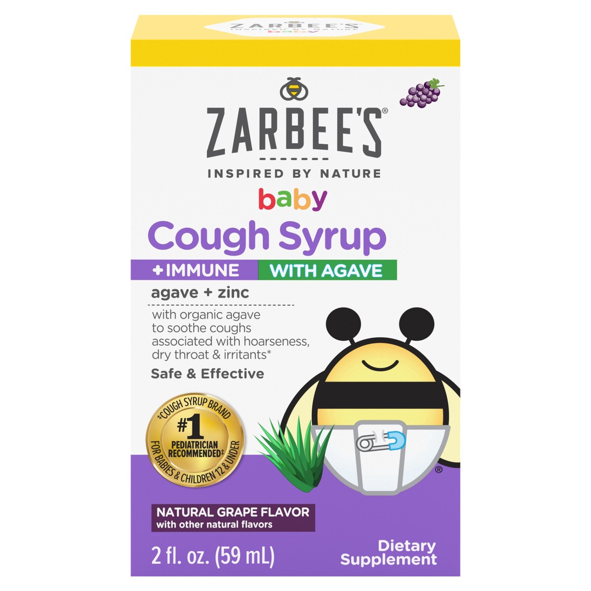 slide 1 of 5, Zarbee's Naturals Baby Cough Syrup + Immune with Organic Agave & Zinc, Natural Grape Flavor, 2 Fl Oz, 2 fl oz