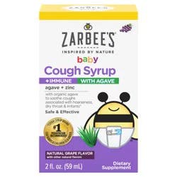 Zarbee's Naturals Baby Cough Syrup + Immune with Organic Agave & Zinc, Natural Grape Flavor, 2 Fl Oz