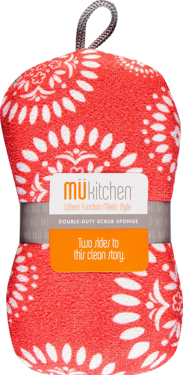 slide 1 of 9, MUkitchen Medallion Red Double-Duty Scrub Sponge 1 ea, 1 ct