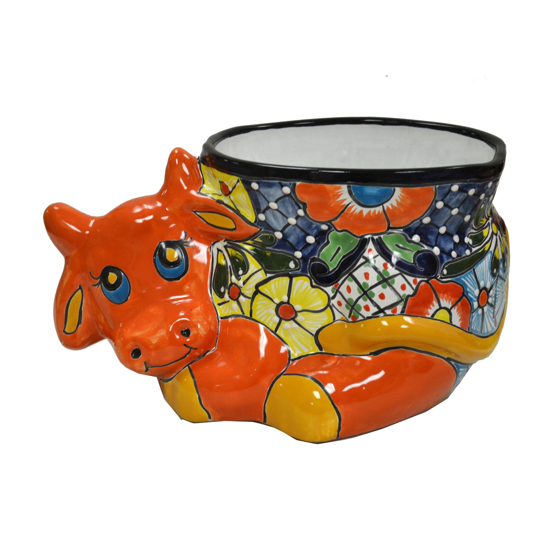 slide 1 of 1, Blue Orange Pottery Orange Cow Talavera Planter, 1 ct