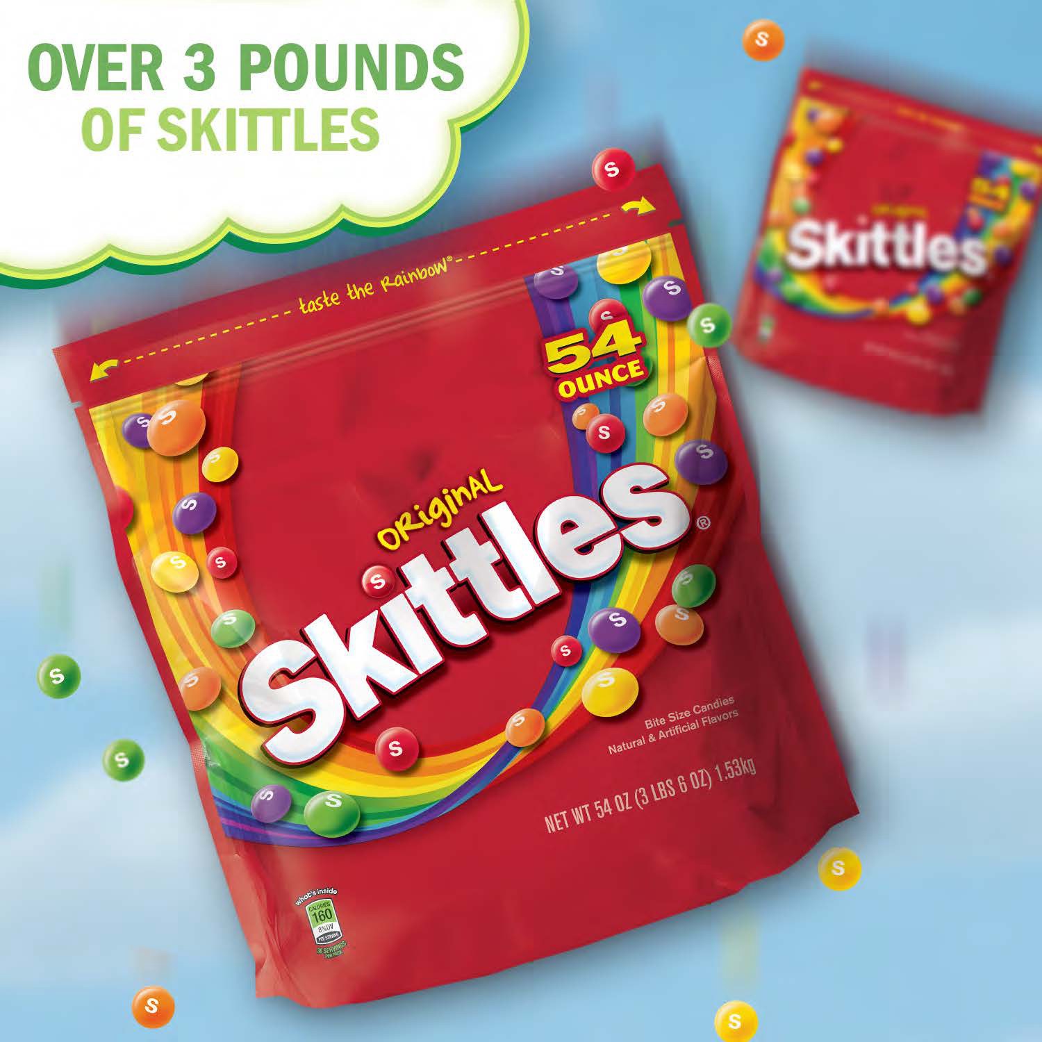 slide 4 of 8, SKITTLES Original Bulk Chewy Candy, Party Size, 54 oz Bag, 54 oz