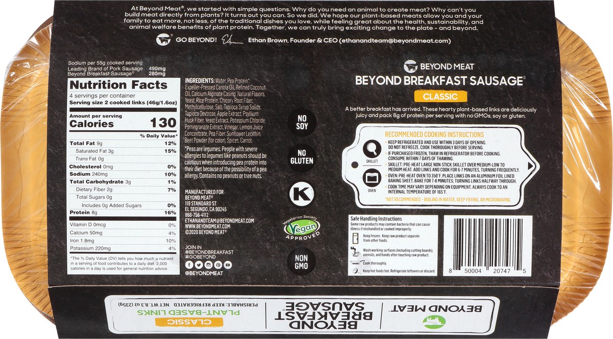 slide 6 of 9, Beyond Meat Beyond Breakfast Sausage Links, Classic, 8 pk, 8.3 oz, 8.3 oz