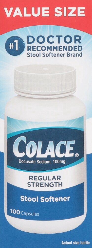 slide 2 of 4, Colace Regular Strength Stool Softener Value Size 100 Capsules, 100 ct
