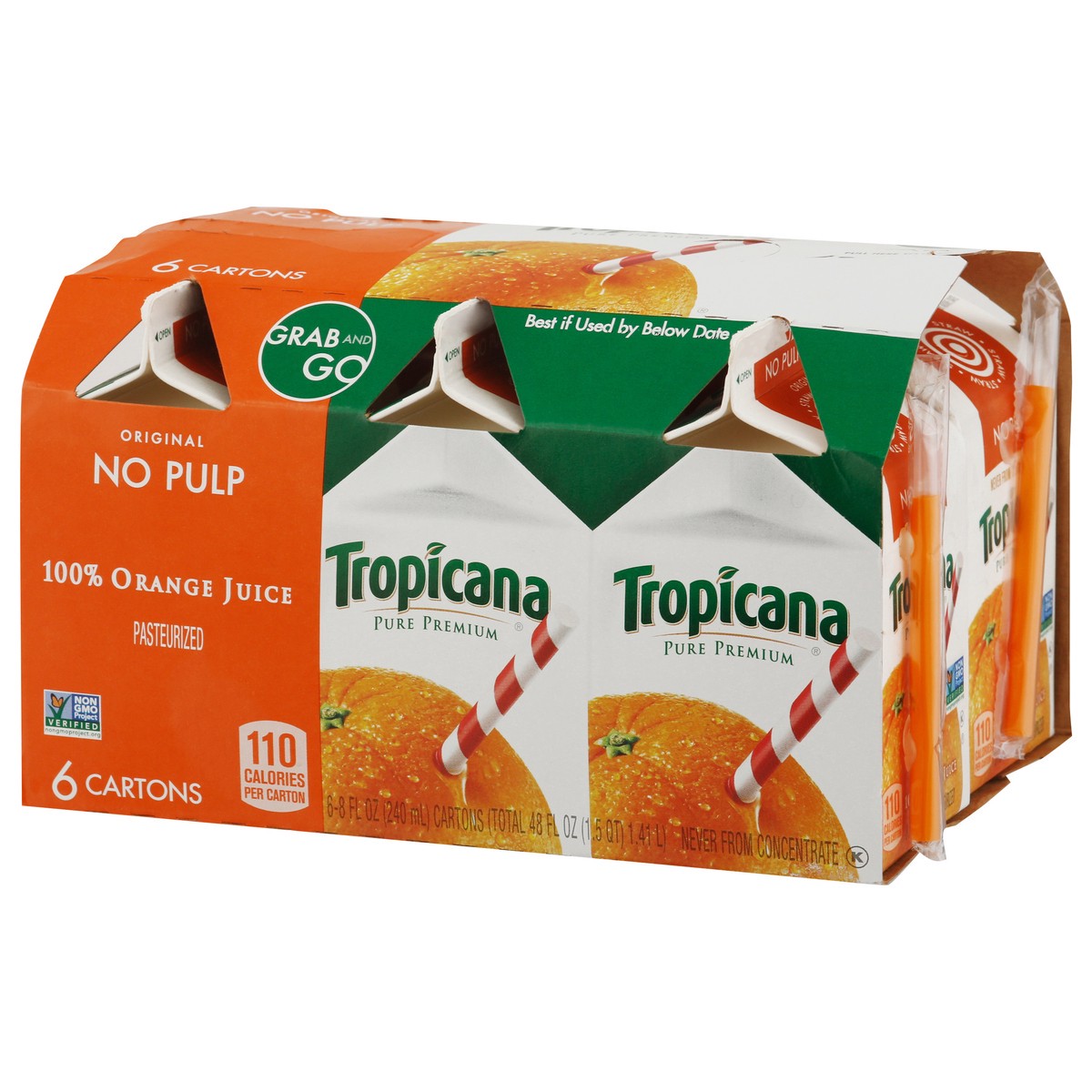 slide 6 of 9, Tropicana Pure Premium Original No Pulp Orange 100% Juice - 6 ct, 6 ct