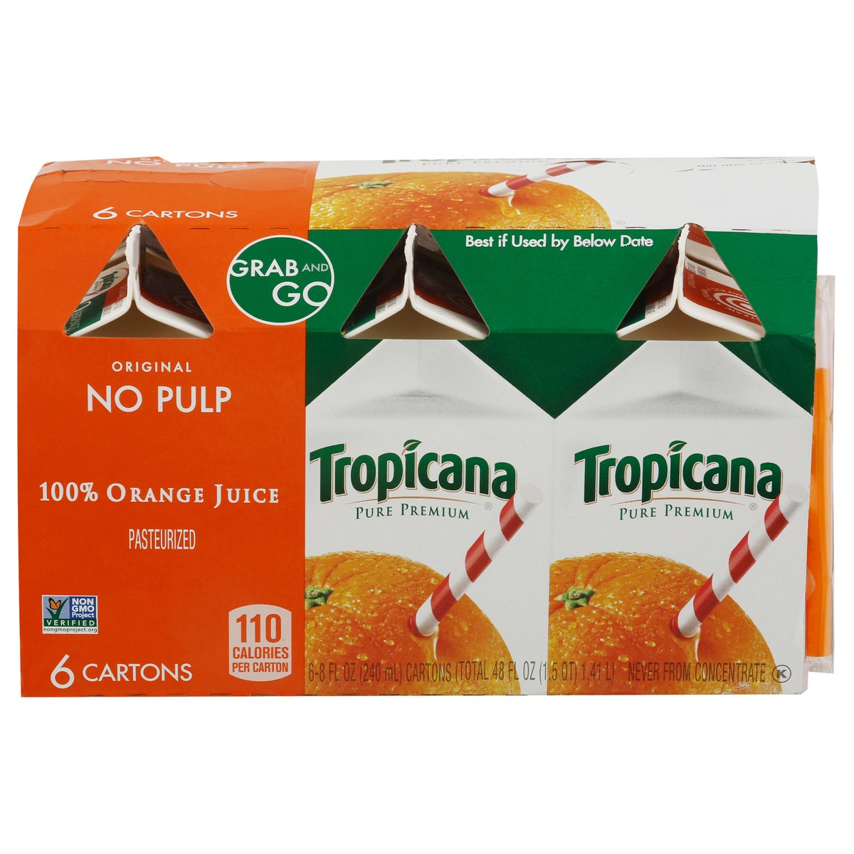 slide 1 of 9, Tropicana Pure Premium Original No Pulp Orange 100% Juice - 6 ct, 6 ct