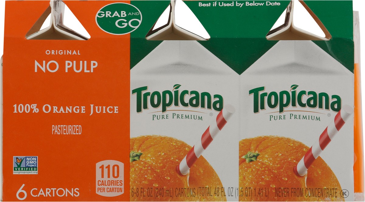 slide 9 of 9, Tropicana Pure Premium Original No Pulp Orange 100% Juice - 6 ct, 6 ct