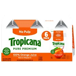 Tropicana Pure Premium Original No Pulp Orange 100% Juice - 6 ct
