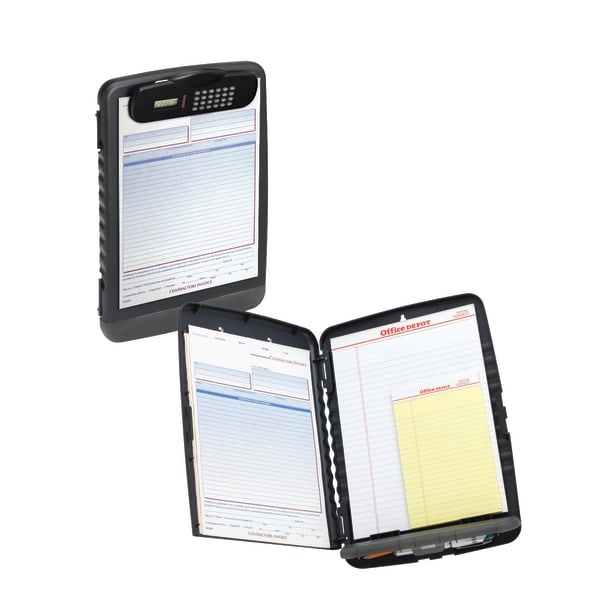 slide 1 of 4, Office Depot Brand Form Holder Storage Clipboard Box With Calculator, Letter Size, Charcoal, 1 ct