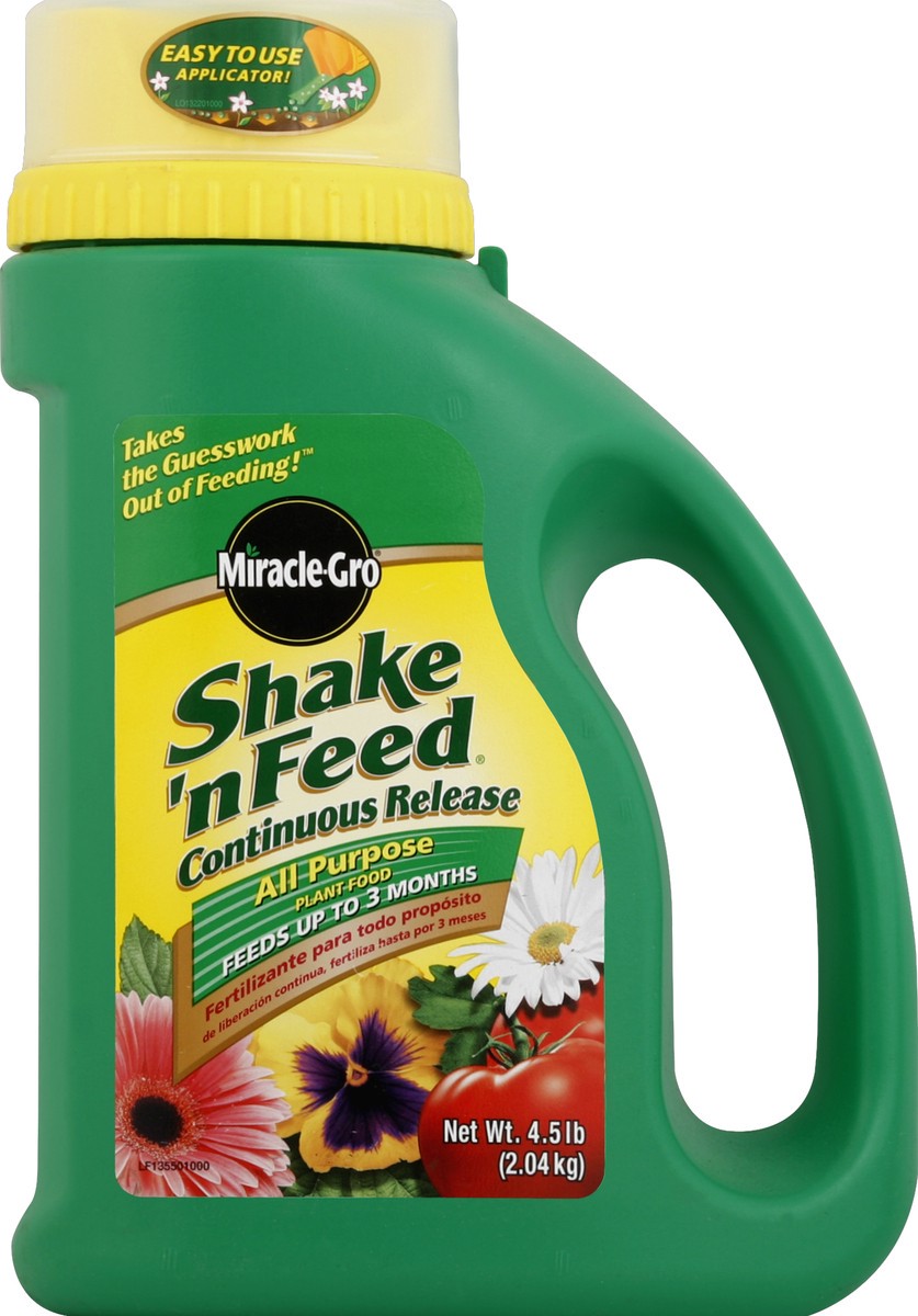 slide 2 of 2, Miracle-Gro Shake 'N Feed All Purpose Continuous Release Plant Food - 4.5 Pound Shaker Jug, 4.5 lb