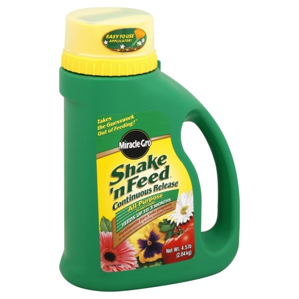 slide 1 of 2, Miracle-Gro Shake 'N Feed All Purpose Continuous Release Plant Food - 4.5 Pound Shaker Jug, 4.5 lb