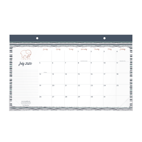 slide 1 of 1, Cambridge Ivory Ella Stripe Academic Compact Monthly Desk Pad Calendar, 17-3/4'' X 11'', Navy/Gold/White, July 2020 To June 2021, D1382-705A, 1 ct