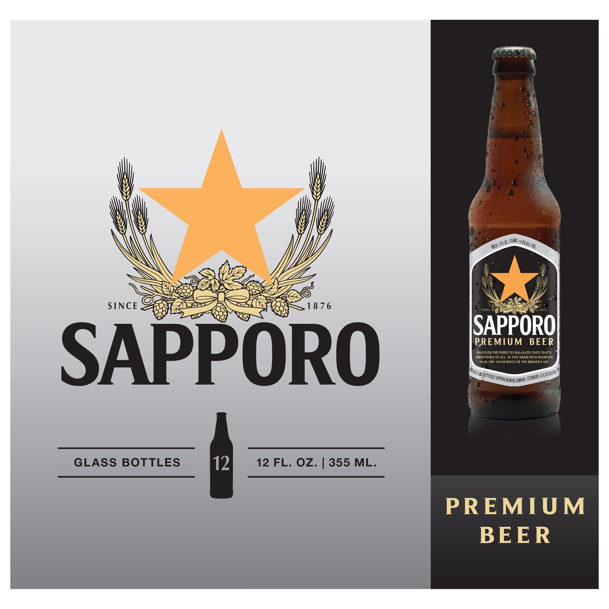 slide 1 of 9, Sapporo Premium Beer 12pk 12oz Bottles, 12 ct; 12 fl oz