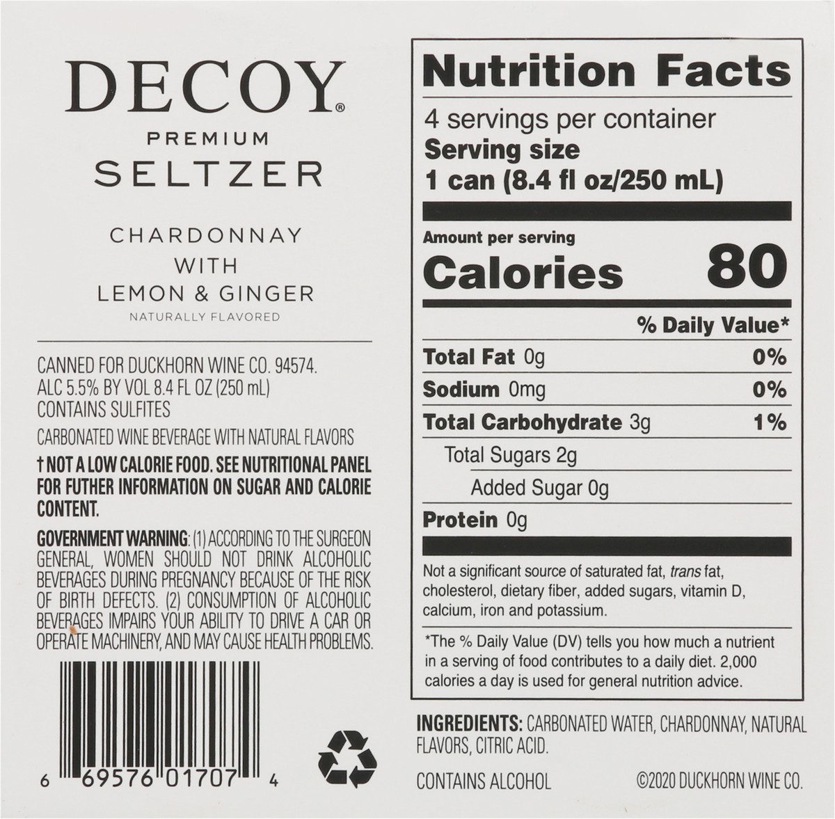 slide 8 of 14, Decoy Premium Chardonnay with Lemon & Ginger Seltzer 4 - 8.4 fl oz Cans, 4 ct