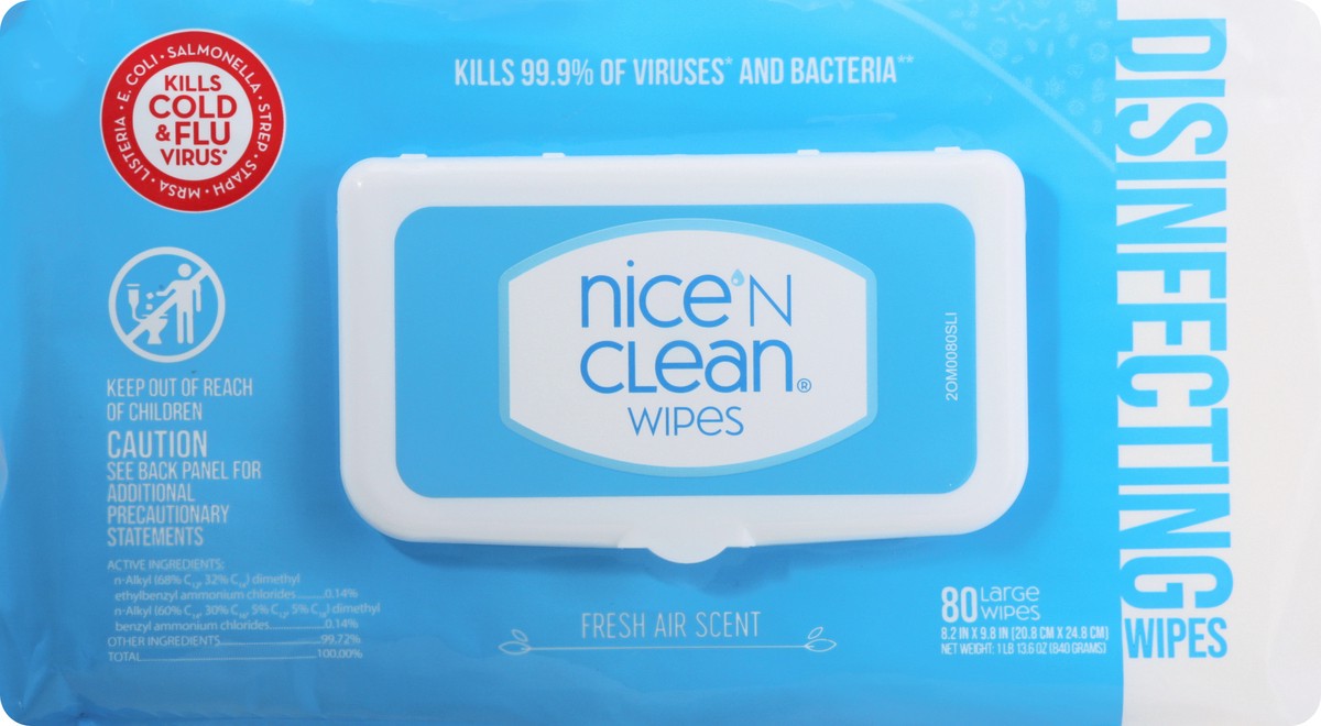 slide 4 of 12, Nice 'n Clean Large Disinfecting Fresh Air Scent Wipes 80 ea, 80 ct