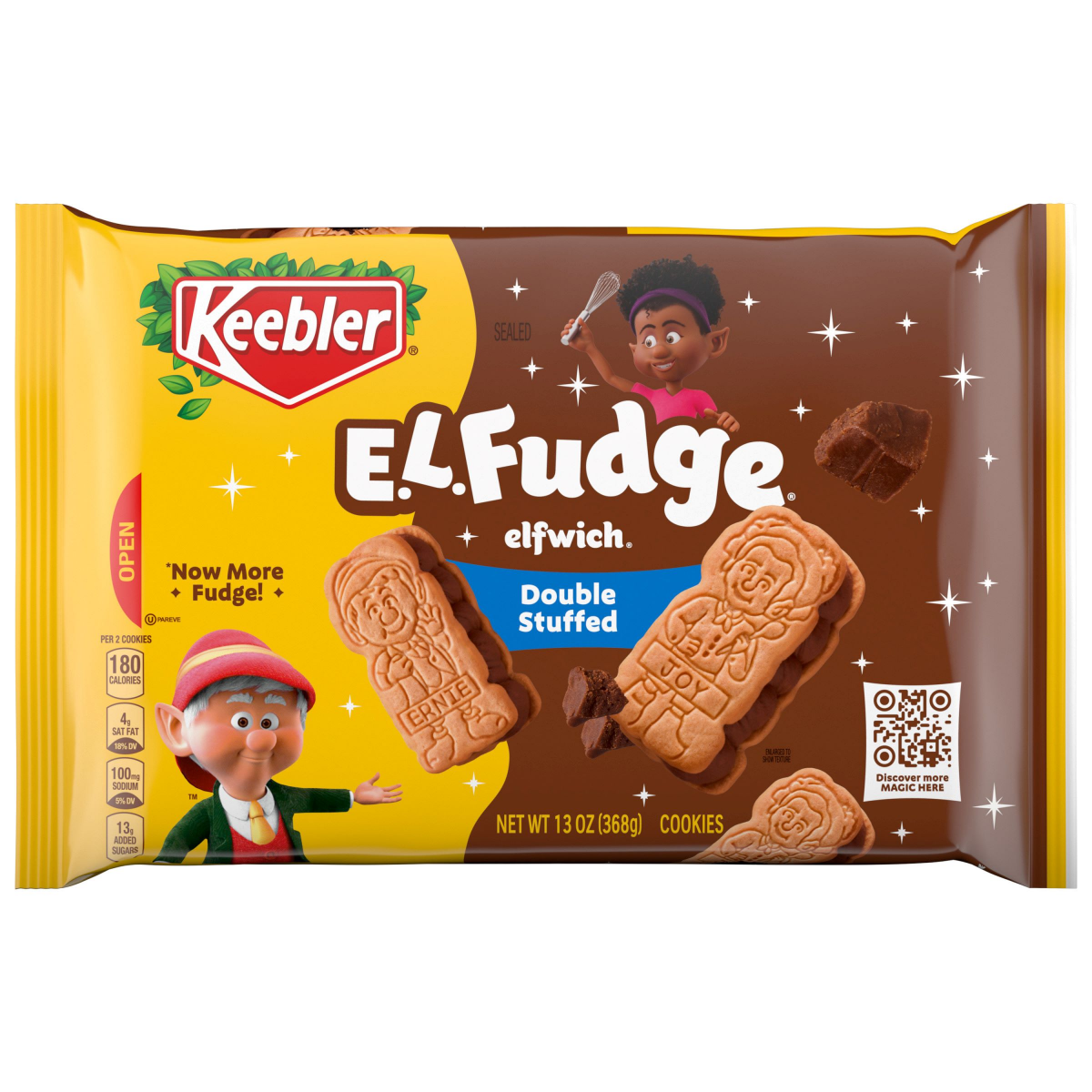 slide 1 of 5, KEEBLER E.L. Fudge Elfwich Double Fudge Cookies 13oz / 368g, 13 oz