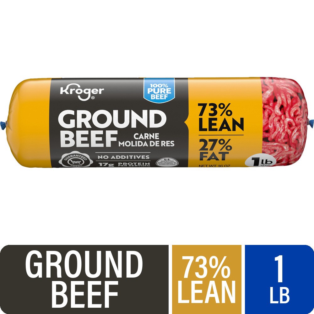 slide 1 of 5, Kroger 73/27 Ground Beef Roll, 1 lb