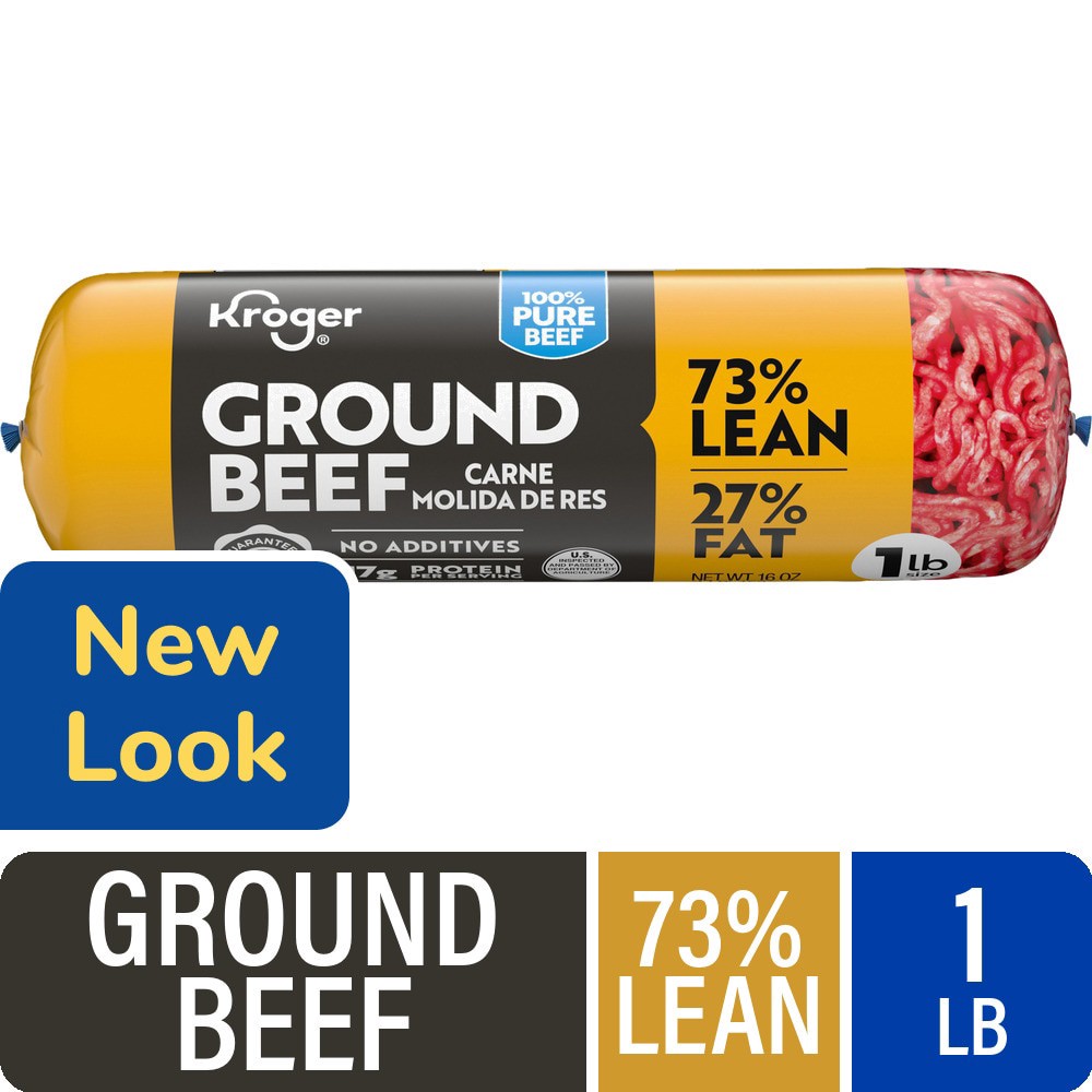 slide 1 of 5, Kroger 73/27 Ground Beef Roll, 1 lb