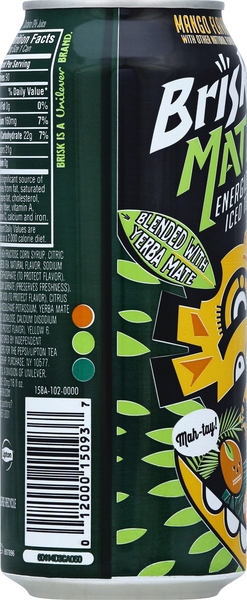 slide 6 of 6, Lipton Brisk Mate Mango Energizing Iced Tea - 16 fl oz, 16 fl oz