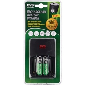 slide 1 of 1, CVS Pharmacy Aa Rechargeable Battery Charger, Includes 2 Aa Batteries, 1 ct
