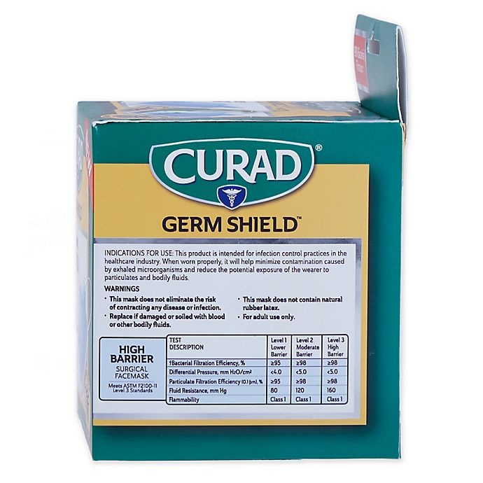 slide 2 of 4, Curad Germ Shield Medical Grade Facemask with Earloops, 10 ct
