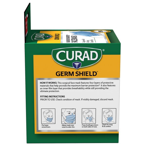 slide 4 of 21, Curad Germ Shield Medical Grade Facemask with Earloops, 10 ct