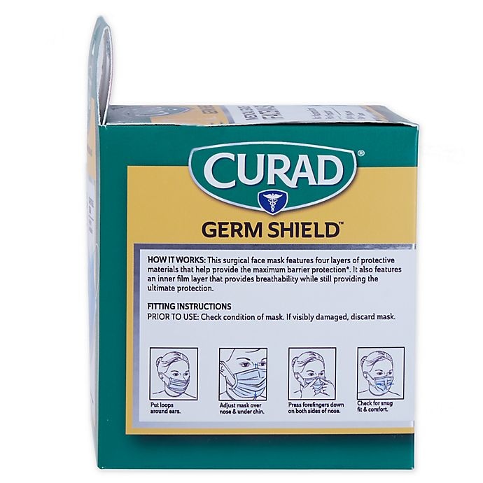 slide 4 of 4, Curad Germ Shield Medical Grade Facemask with Earloops, 10 ct