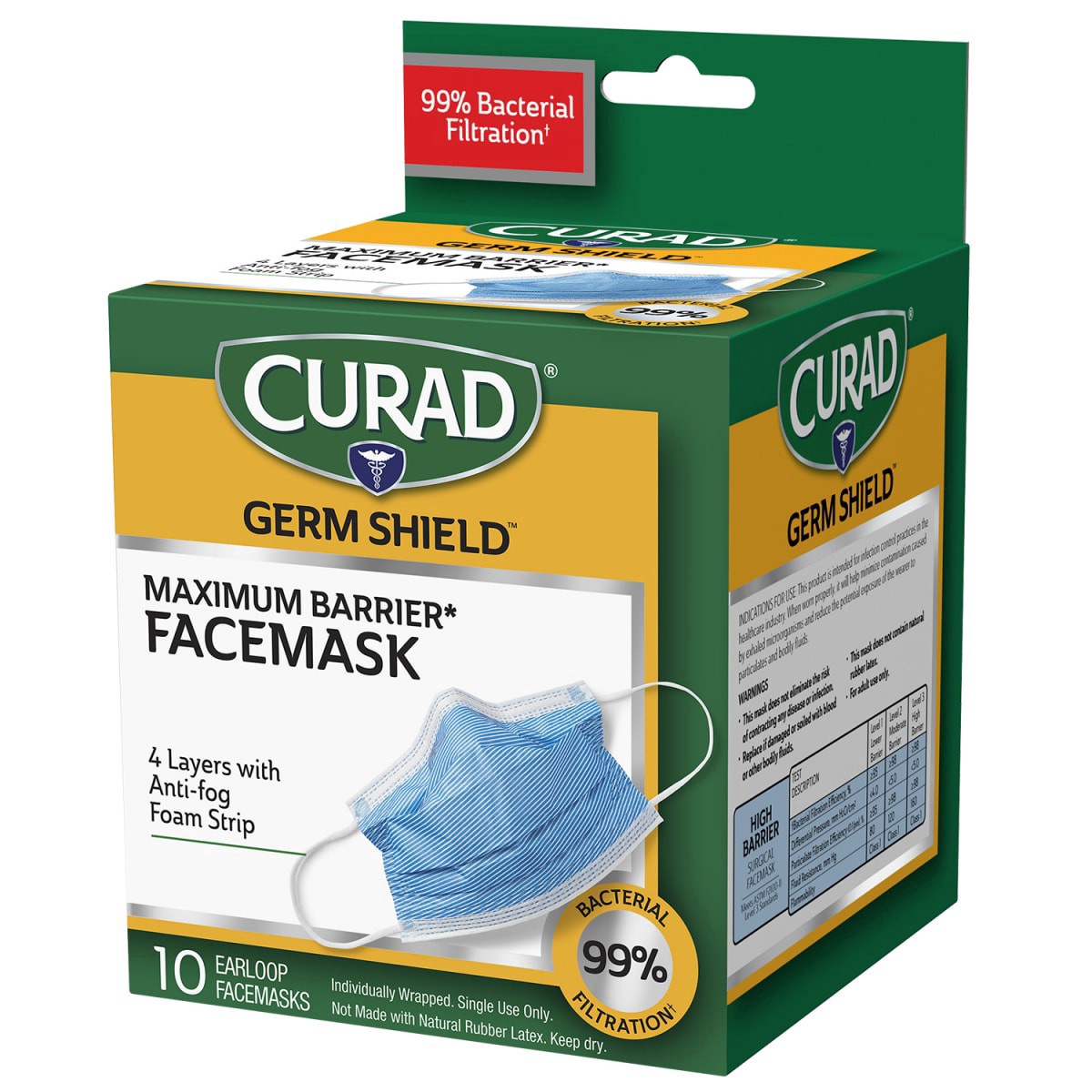 slide 5 of 21, Curad Germ Shield Medical Grade Facemask with Earloops, 10 ct