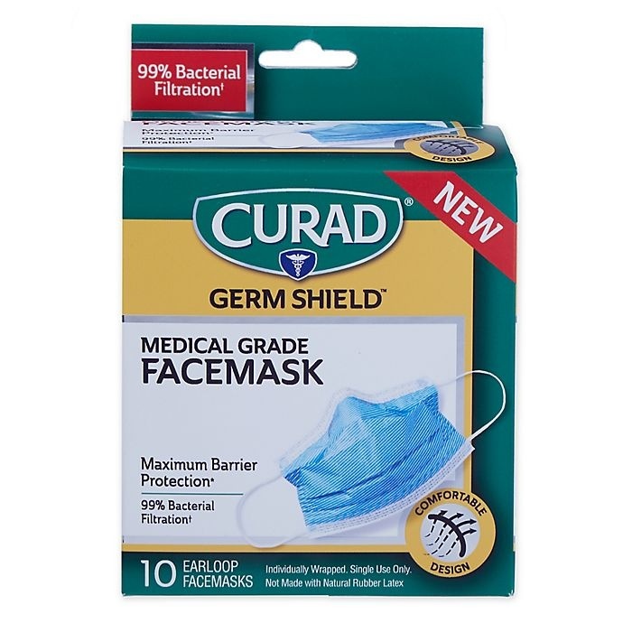 slide 1 of 4, Curad Germ Shield Medical Grade Facemask with Earloops, 10 ct