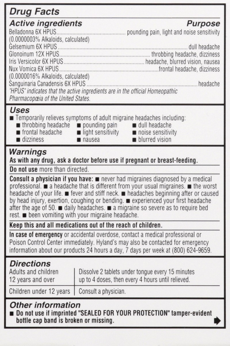 slide 8 of 9, Hyland's Quick-Dissolving Tablets Migraine Relief 100 ea, 1 ct